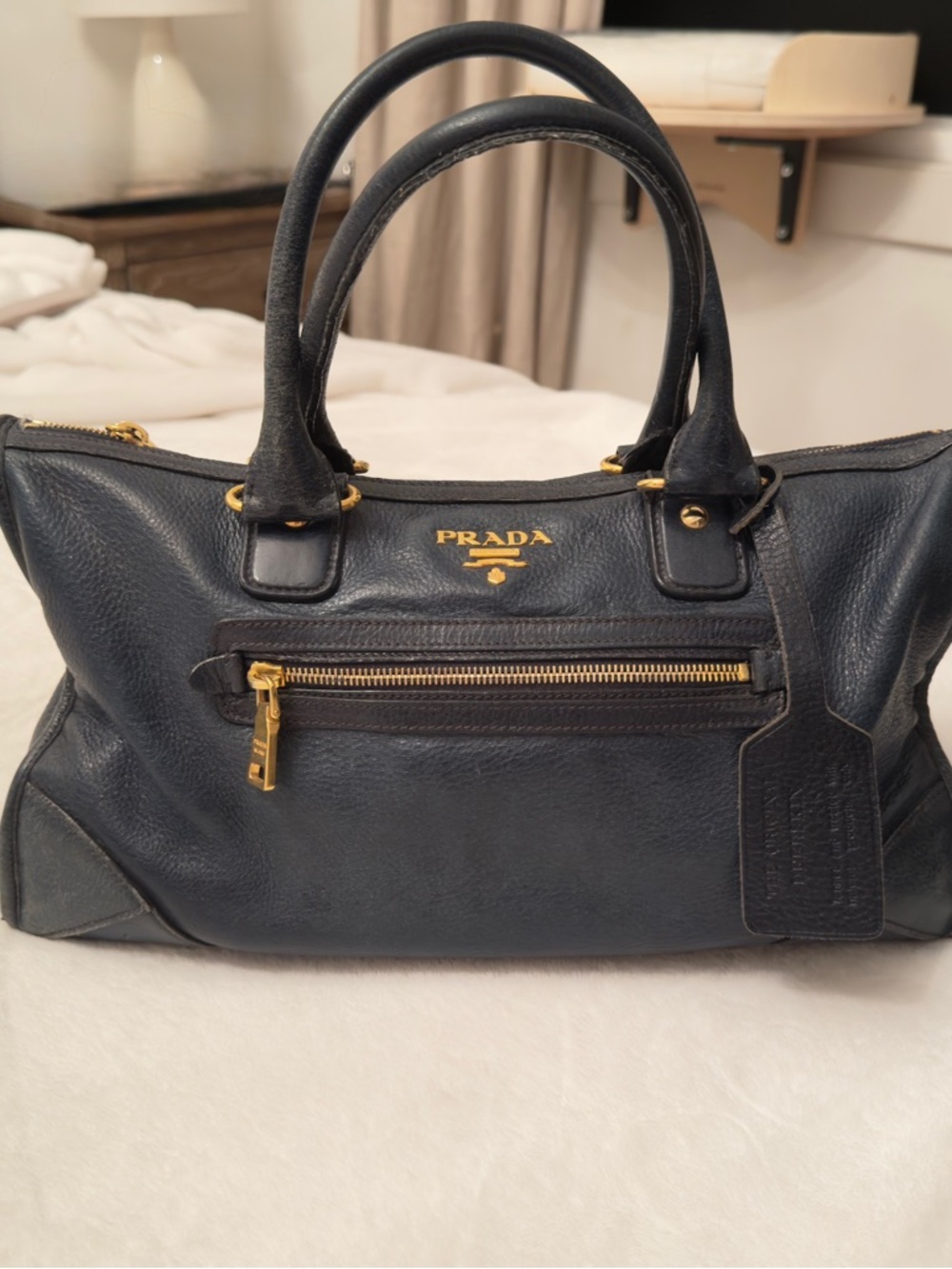 Prada Authentic Navy Vitello Daino 2Way Bag